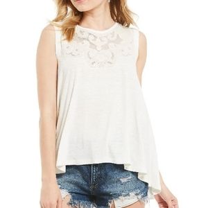 Free People Meant To Be Ivory Embroidered Mesh Sleeveless Swing Top Size M